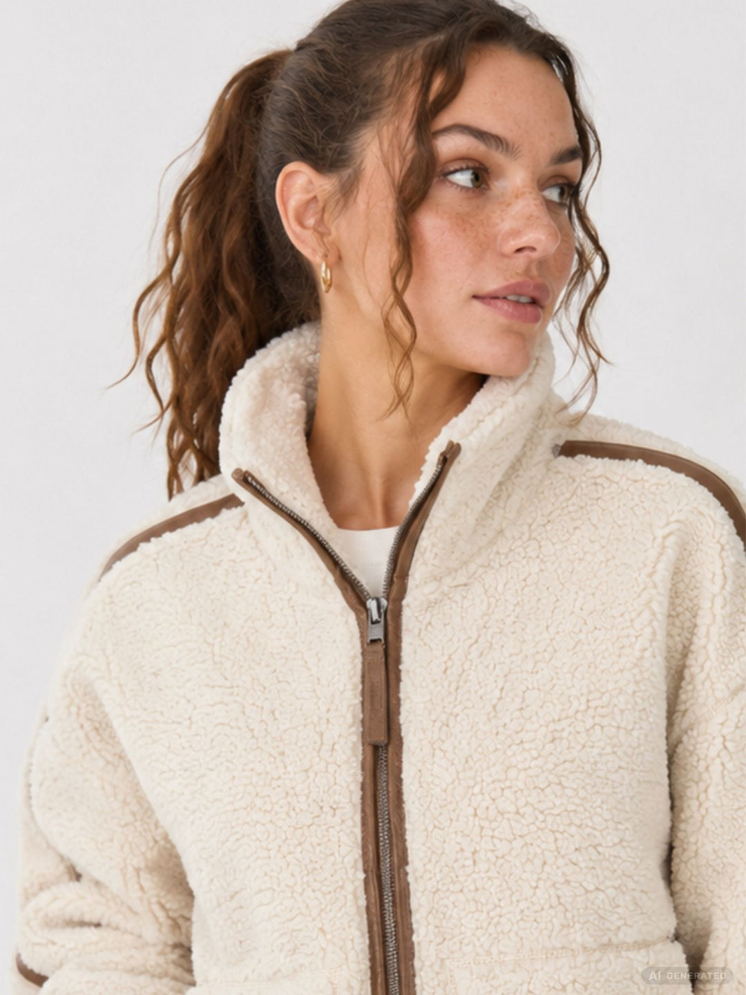 Teddyplüsch Jacke Damen mit Leder