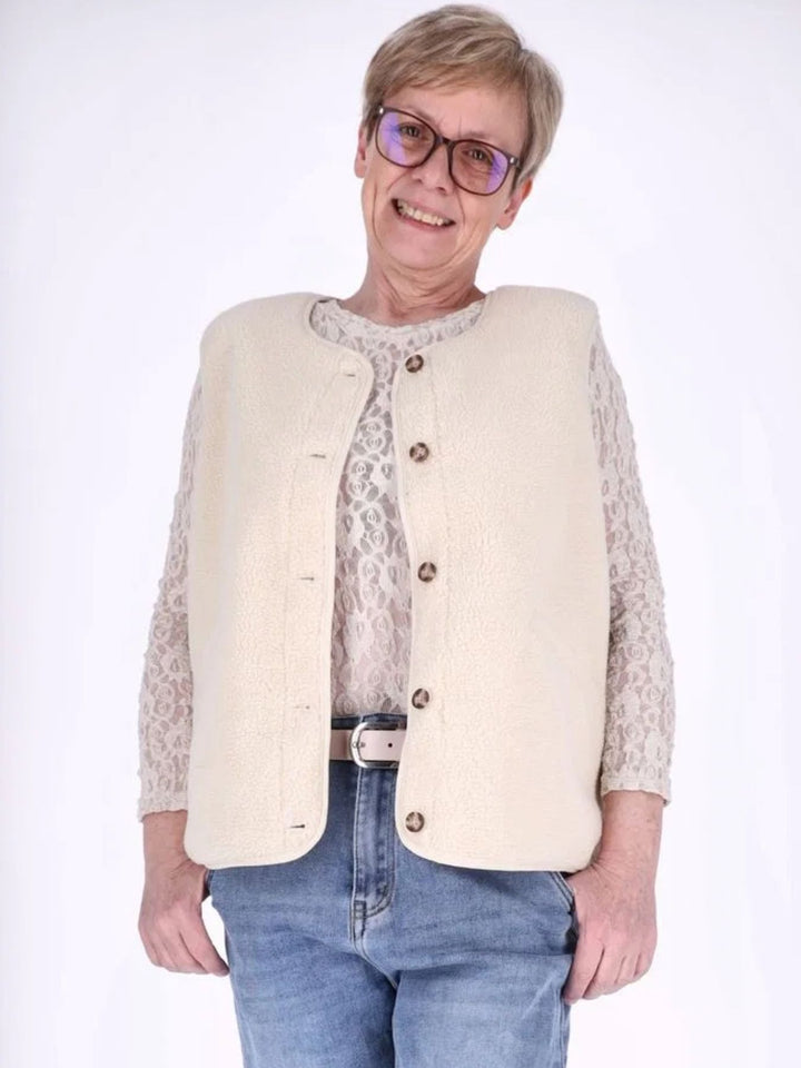 Beige Weste mit Knopfleiste und Rippstruktur