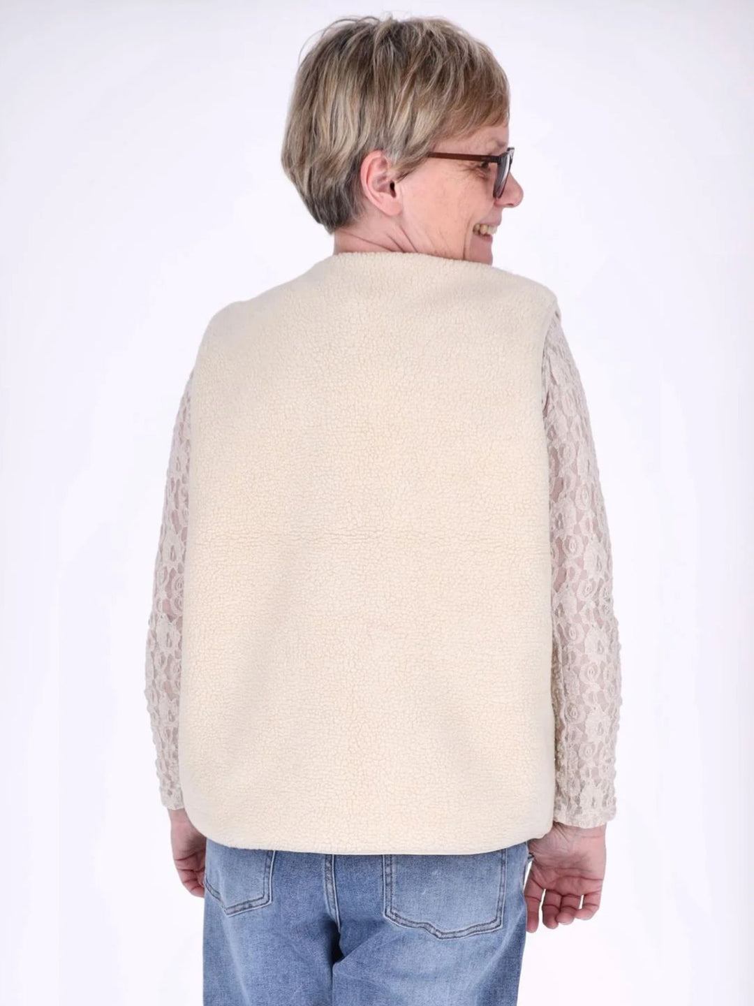 Beige Weste mit Knopfleiste und Rippstruktur