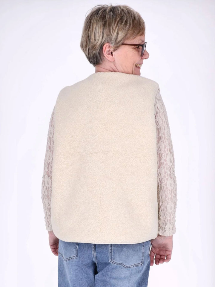 Beige Weste mit Knopfleiste und Rippstruktur