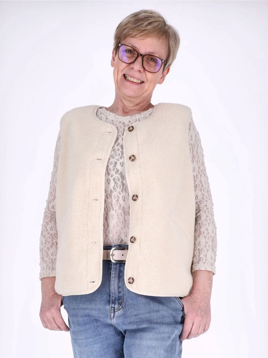 Beige Weste mit Knopfleiste und Rippstruktur