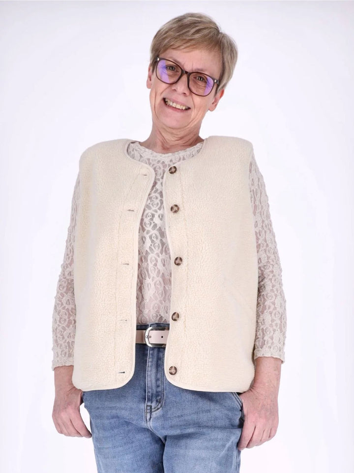 Beige Weste mit Knopfleiste und Rippstruktur