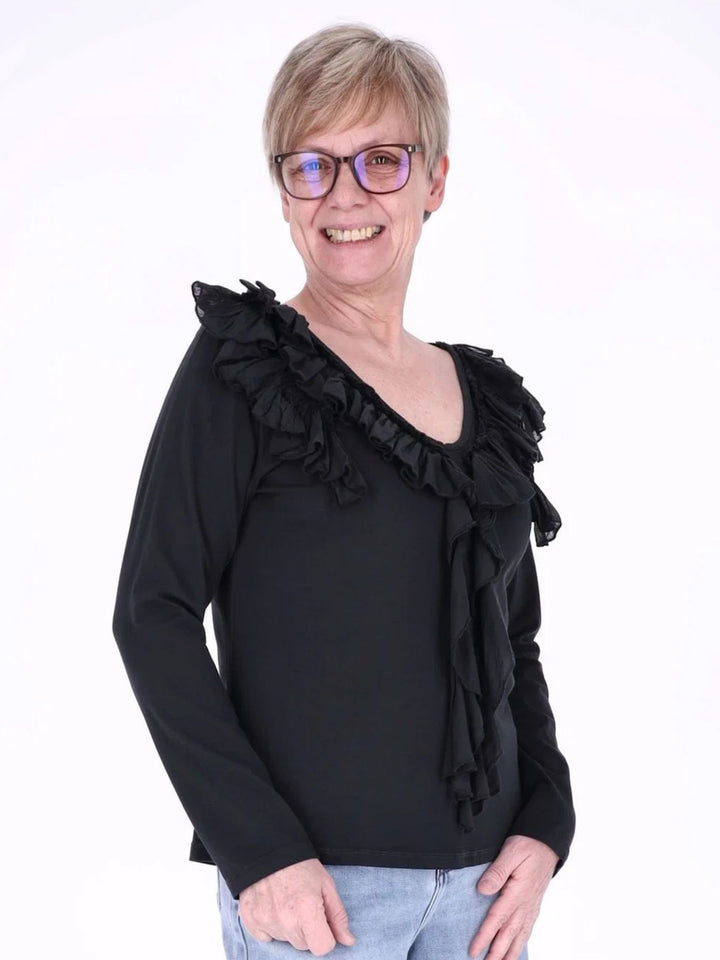 Damen Shirt mit Rüschen und V-Ausschnitt – feminin & vielseitig