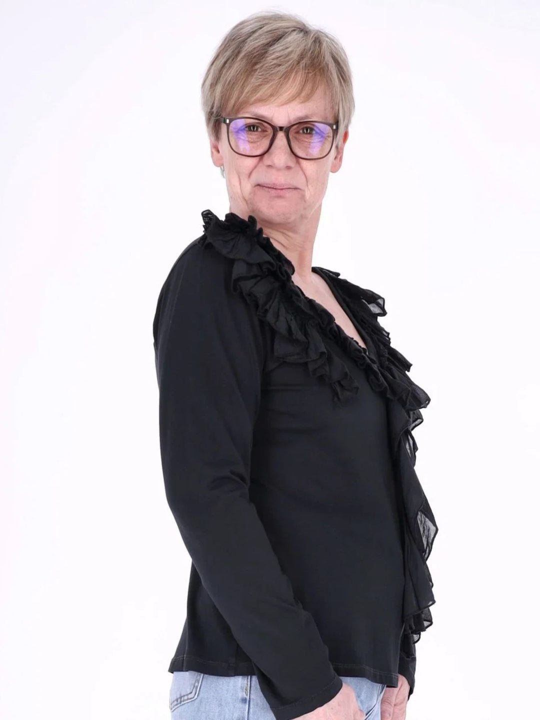 Damen Shirt mit Rüschen und V-Ausschnitt – feminin & vielseitig