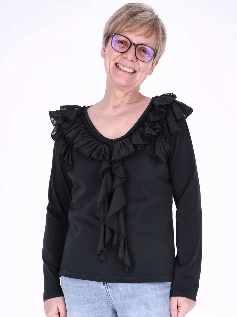 Damen Shirt mit Rüschen und V-Ausschnitt – feminin & vielseitig