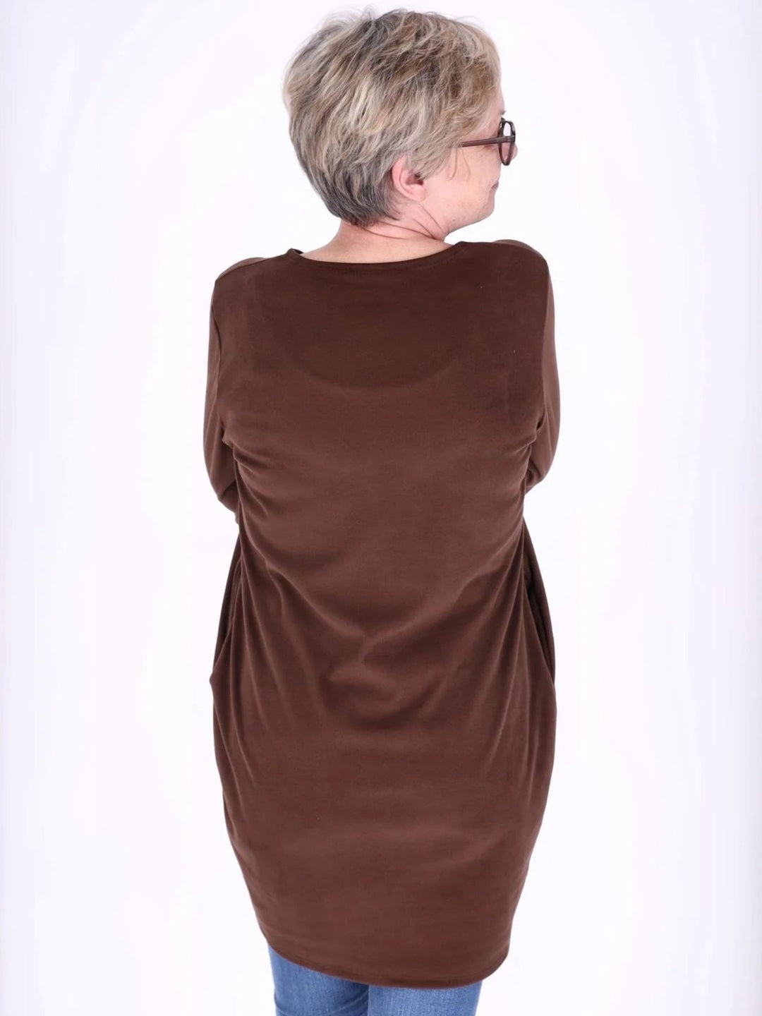 Braunes Damen Kleid mit Seitentaschen & Rundhalsausschnitt