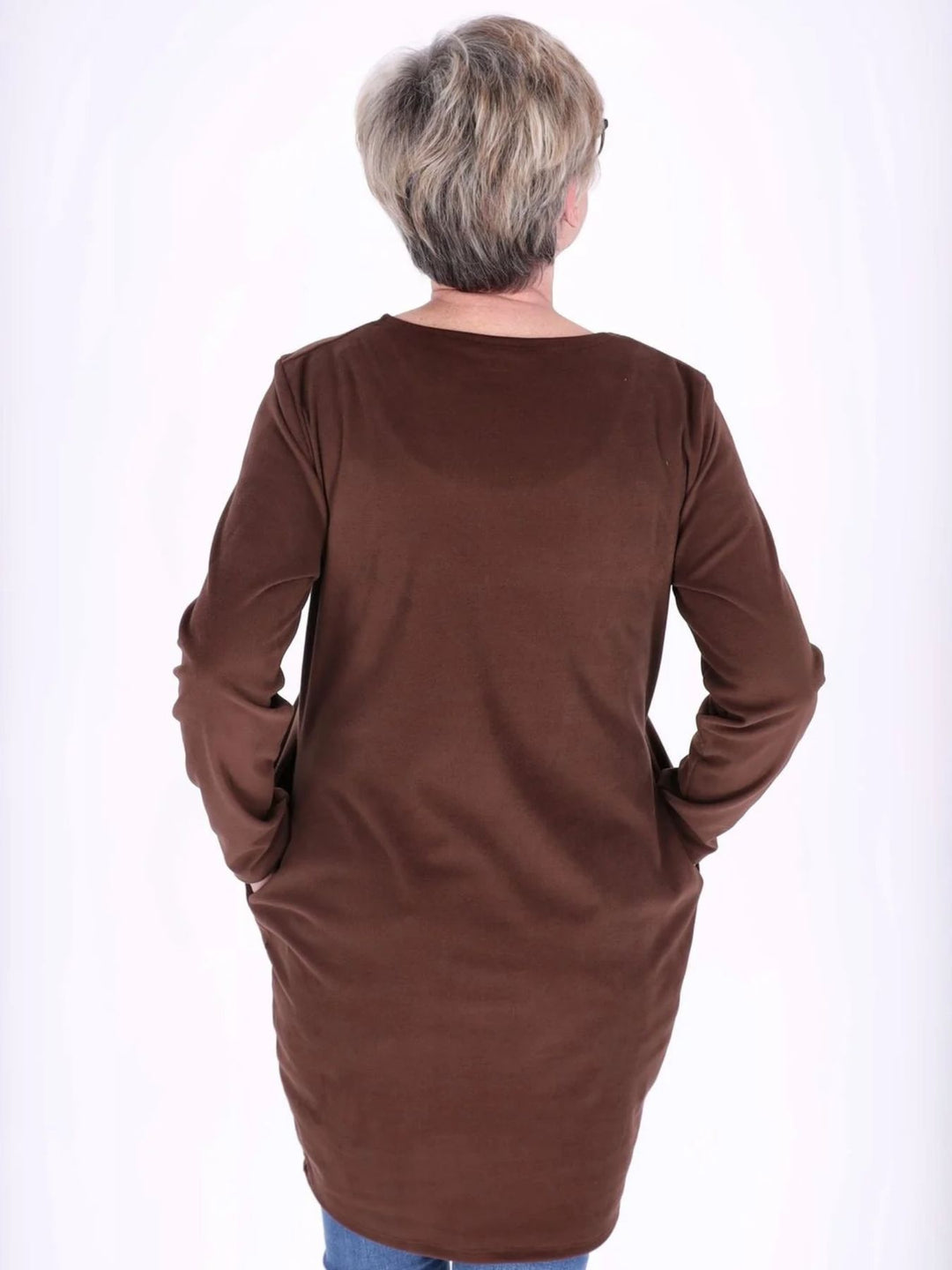 Braunes Damen Kleid mit Seitentaschen & Rundhalsausschnitt
