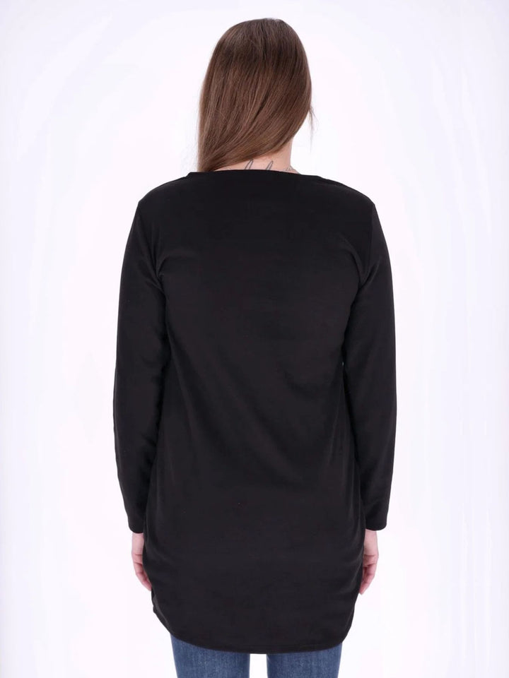 Schwarzes Damen Kleid mit Seitentaschen & Rundhalsausschnitt