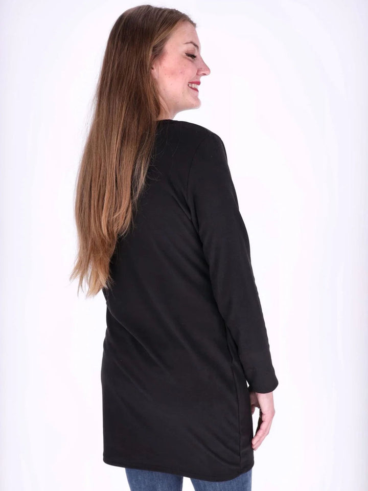 Schwarzes Damen Kleid mit Seitentaschen & Rundhalsausschnitt