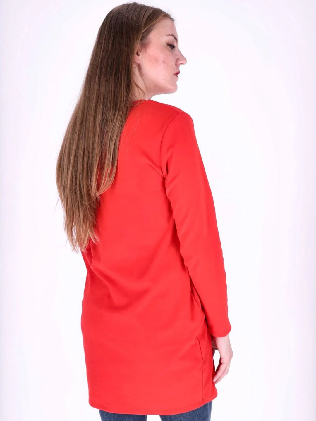 Rotes Damen Kleid mit Seitentaschen & Rundhalsausschnitt
