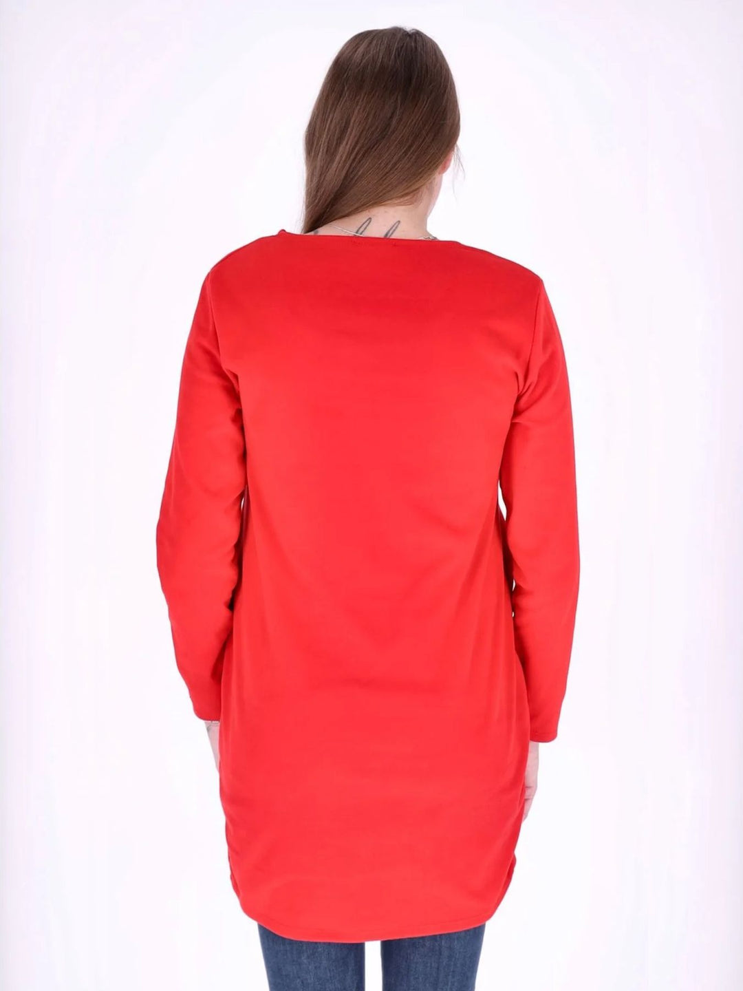 Rotes Damen Kleid mit Seitentaschen & Rundhalsausschnitt