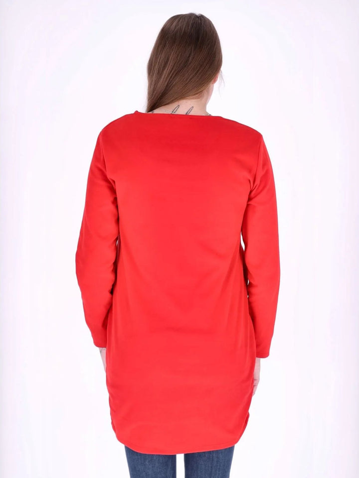 Rotes Damen Kleid mit Seitentaschen & Rundhalsausschnitt