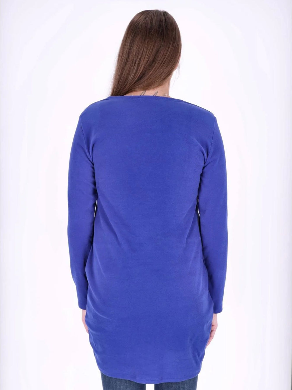 Royalblaues Damen Kleid mit Seitentaschen & Rundhalsausschnitt