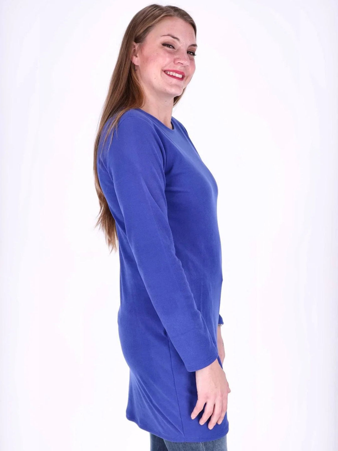 Royalblaues Damen Kleid mit Seitentaschen & Rundhalsausschnitt