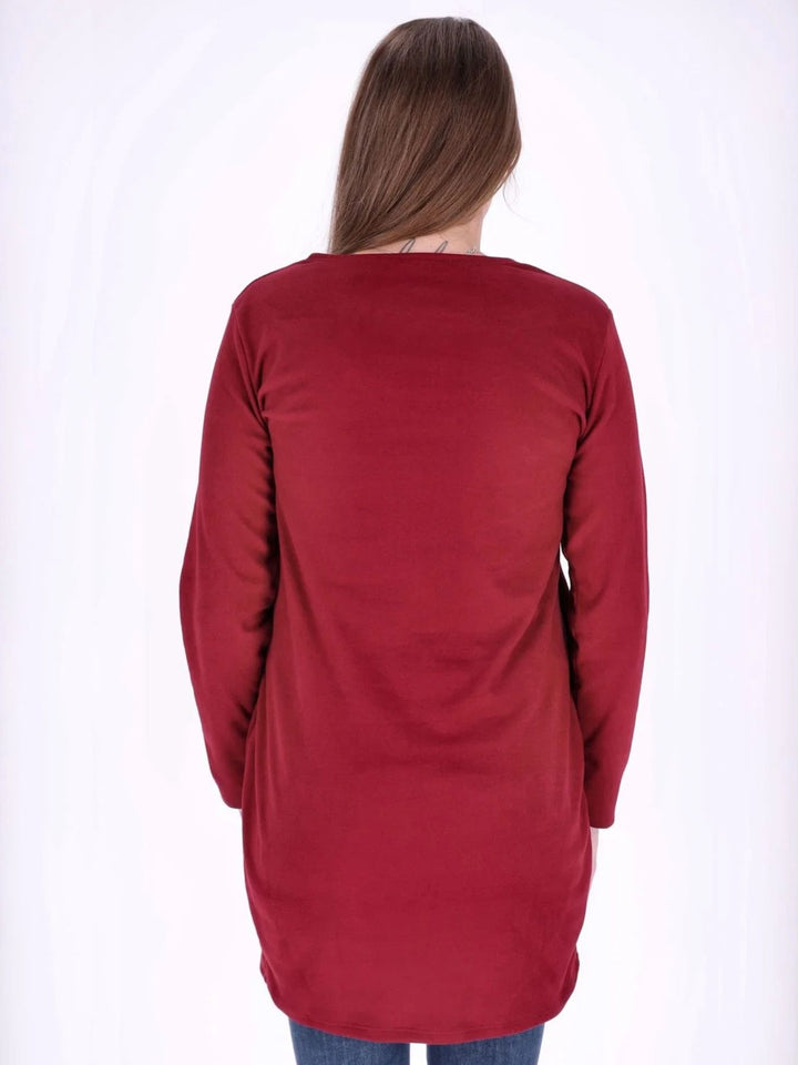 Bordeaux Damen Kleid mit Seitentaschen & Rundhalsausschnitt