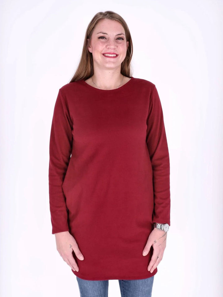 Bordeaux Damen Kleid mit Seitentaschen & Rundhalsausschnitt