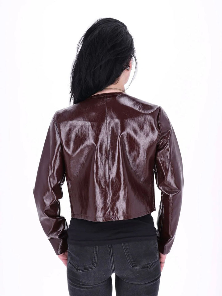 Bordeaux Fakelederjacke Damen im Bolero-Stil – modern & vielseitig