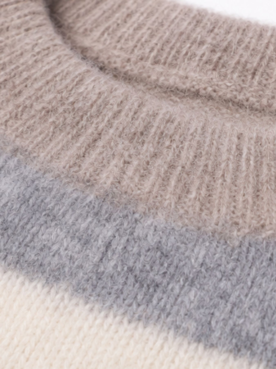 Hellbrauner Damen Strickpullover mit Streifen & Rundhalsausschnitt