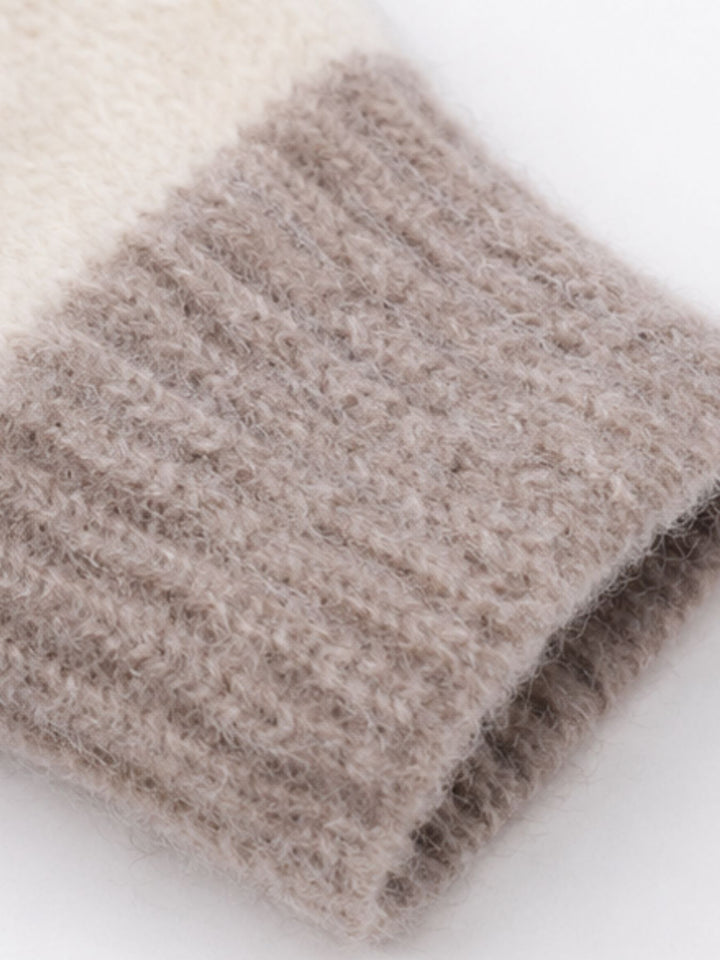 Hellbrauner Damen Strickpullover mit Streifen & Rundhalsausschnitt