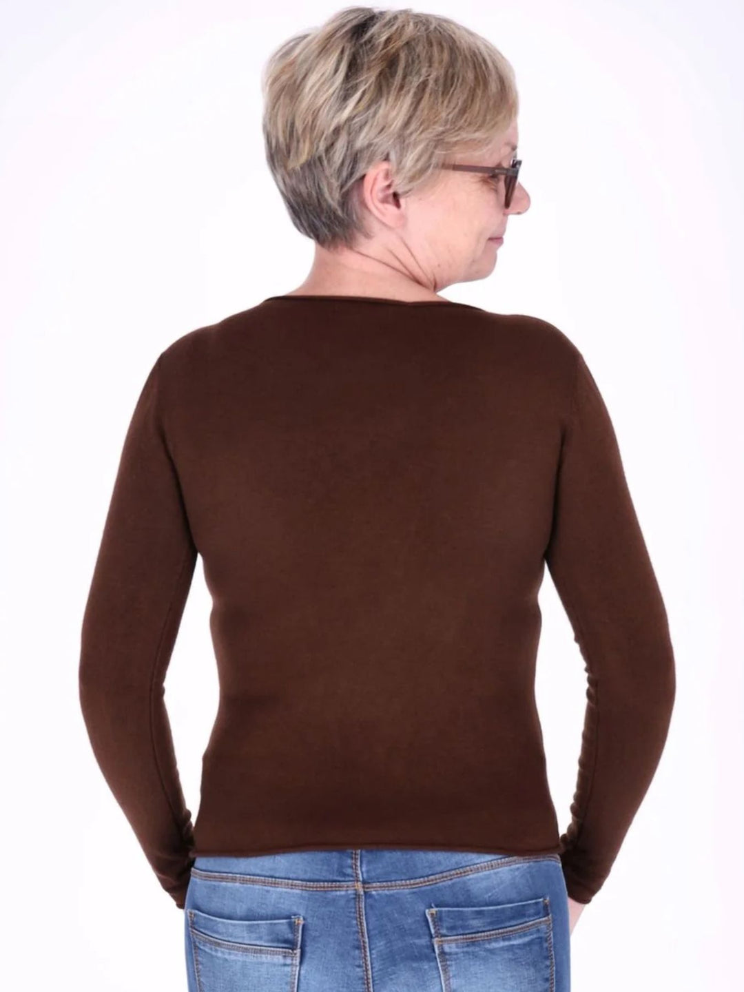 Brauner Damen Feinstrick-Pullover mit Rundhalsausschnitt