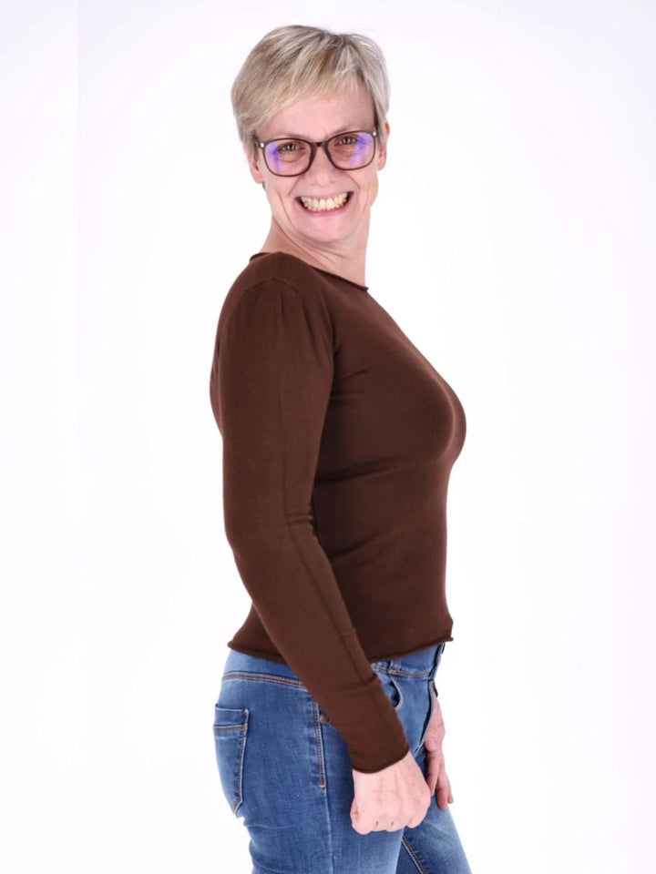 Brauner Damen Feinstrick-Pullover mit Rundhalsausschnitt