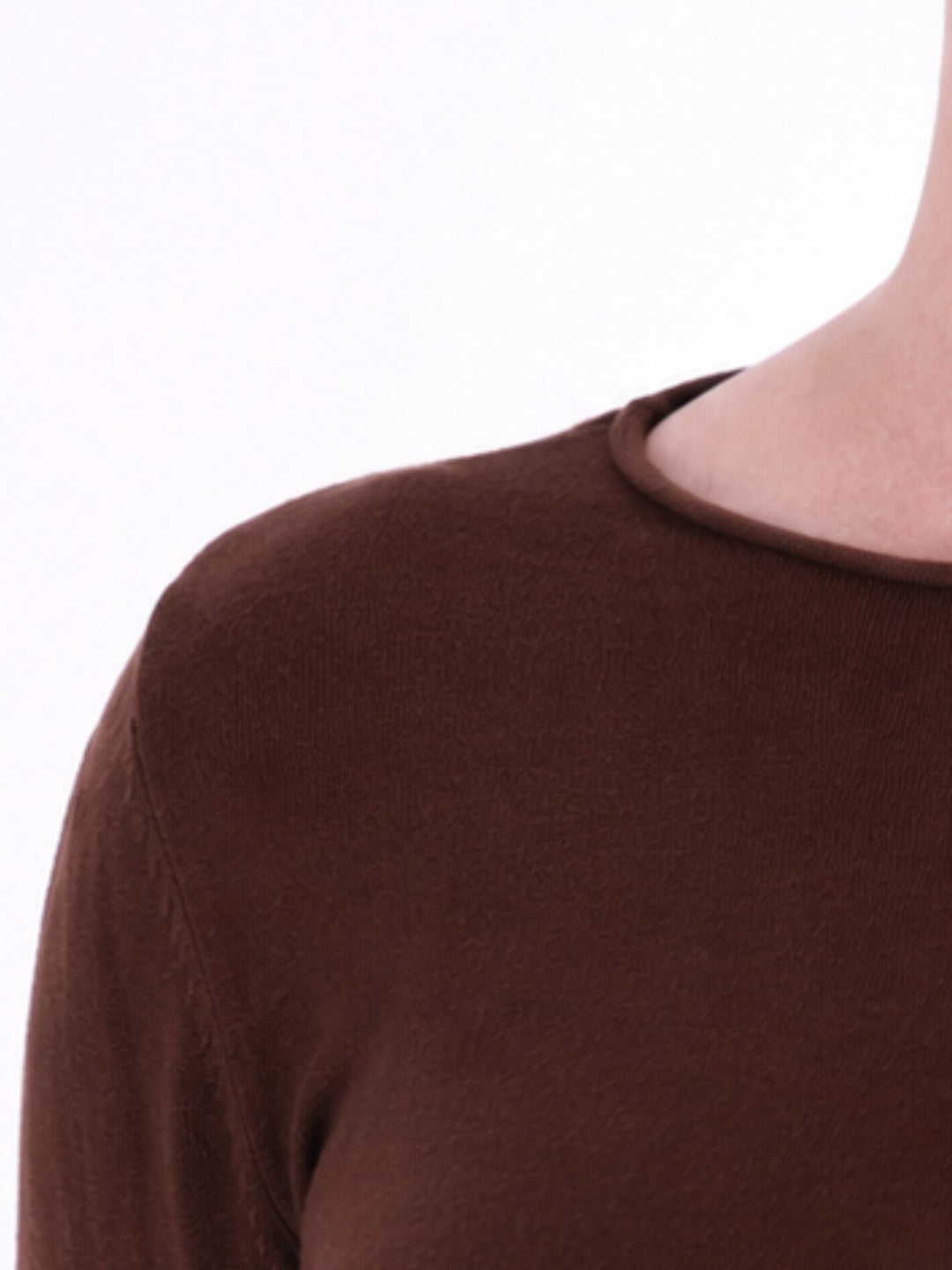 Brauner Damen Feinstrick-Pullover mit Rundhalsausschnitt