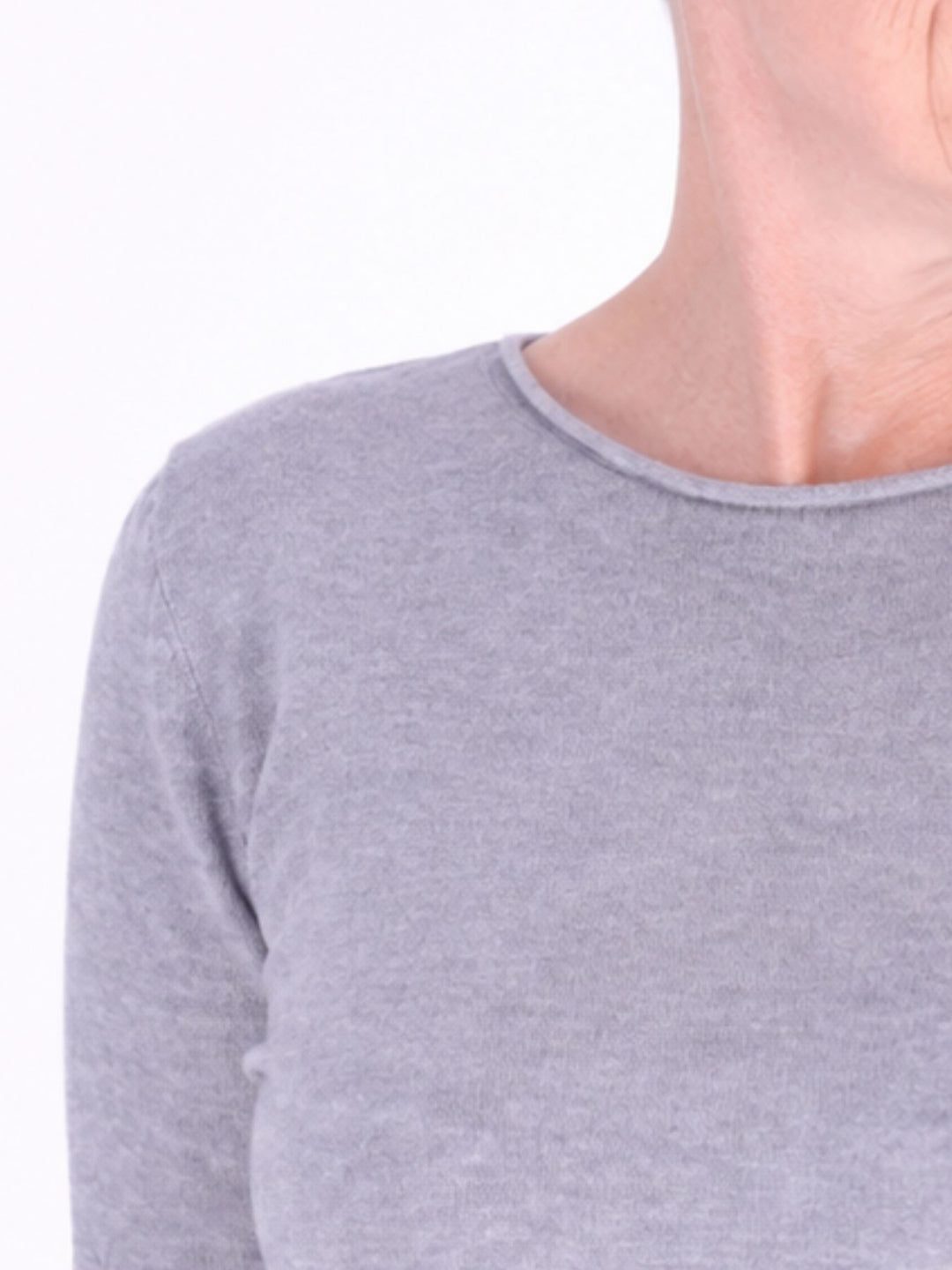 Grauer Damen Feinstrick-Pullover mit Rundhalsausschnitt