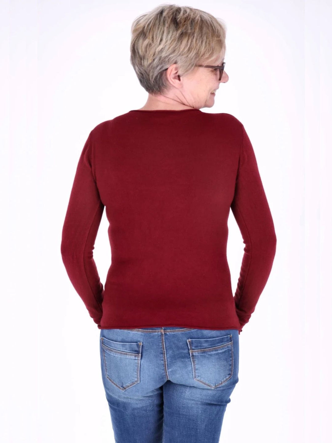 Bordeaux Damen Feinstrick-Pullover mit Rundhalsausschnitt