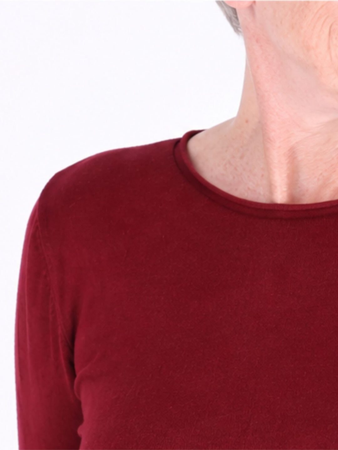 Bordeaux Damen Feinstrick-Pullover mit Rundhalsausschnitt