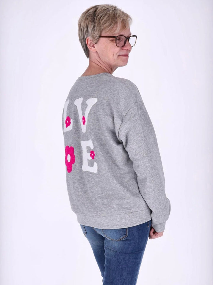 Graues Damen Sweatshirt „LOVE“ mit Rückenprint