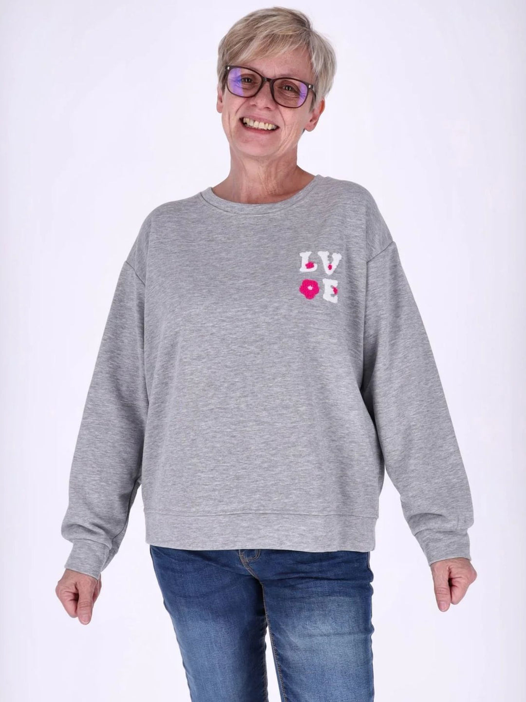 Graues Damen Sweatshirt „LOVE“ mit Rückenprint