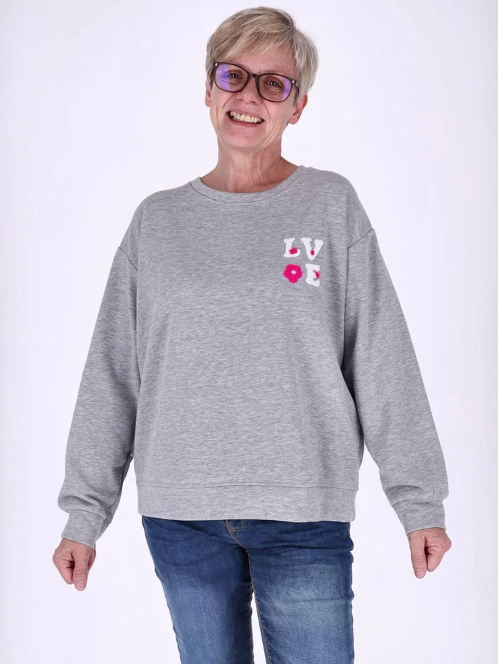 Graues Damen Sweatshirt „LOVE“ mit Rückenprint