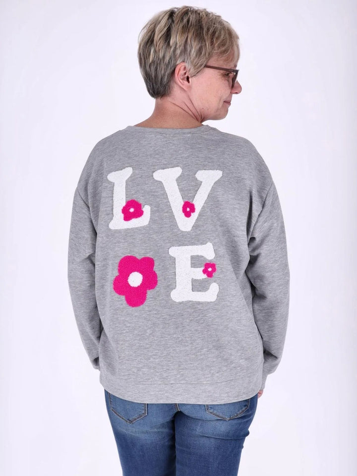 Graues Damen Sweatshirt „LOVE“ mit Rückenprint