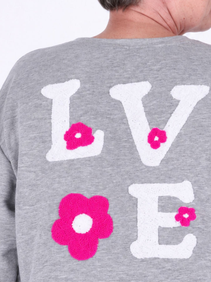 Graues Damen Sweatshirt „LOVE“ mit Rückenprint