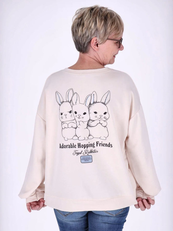 Beiges Damen Sweatshirt „Hasen“ mit Rückenprint