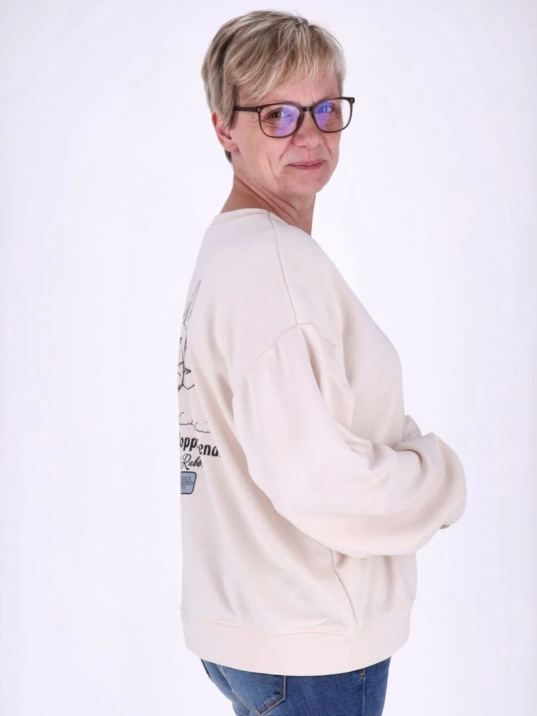 Beiges Damen Sweatshirt „Hasen“ mit Rückenprint
