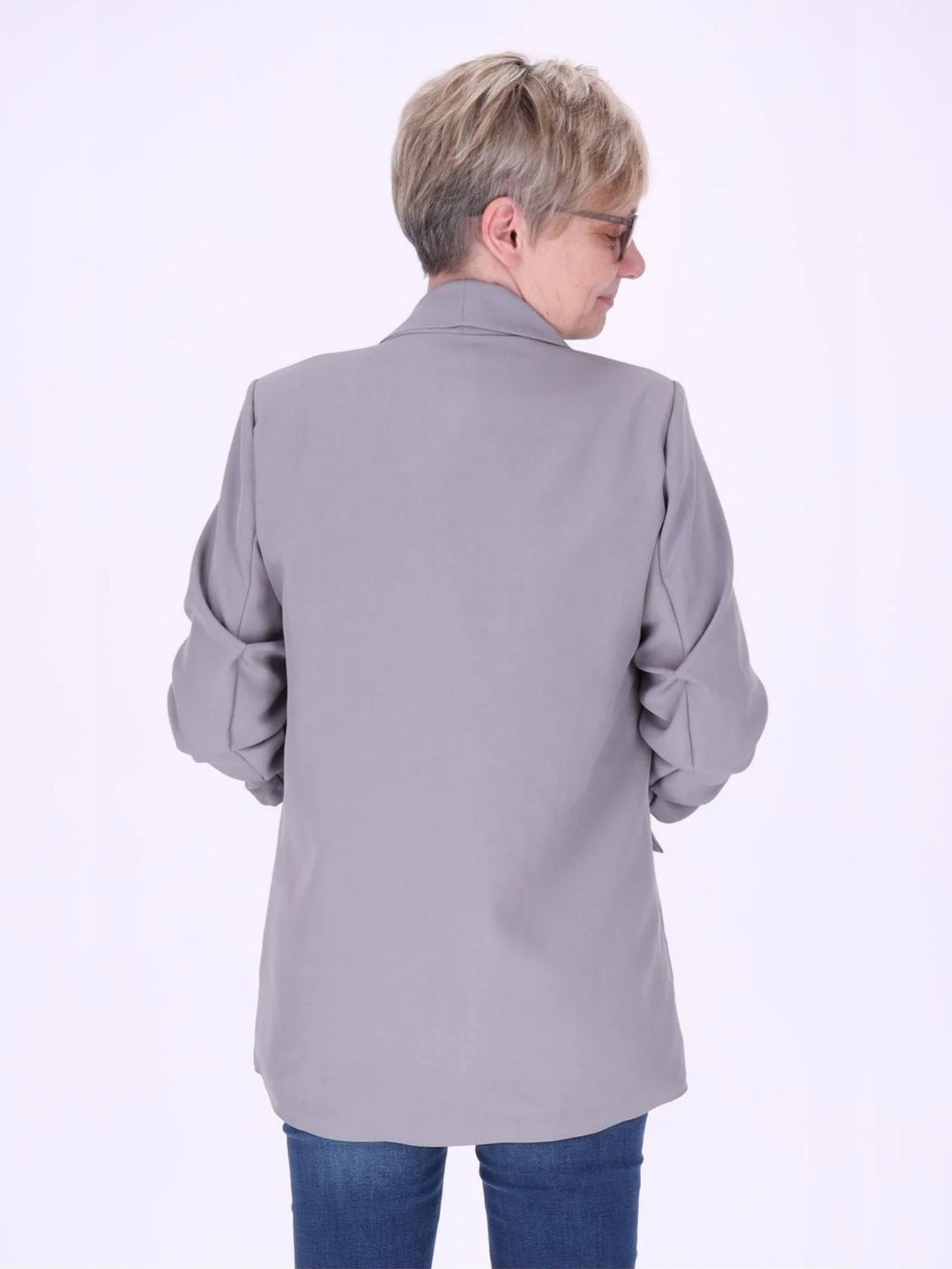 Grauer Damen Blazer mit offener Front – modern & elegant