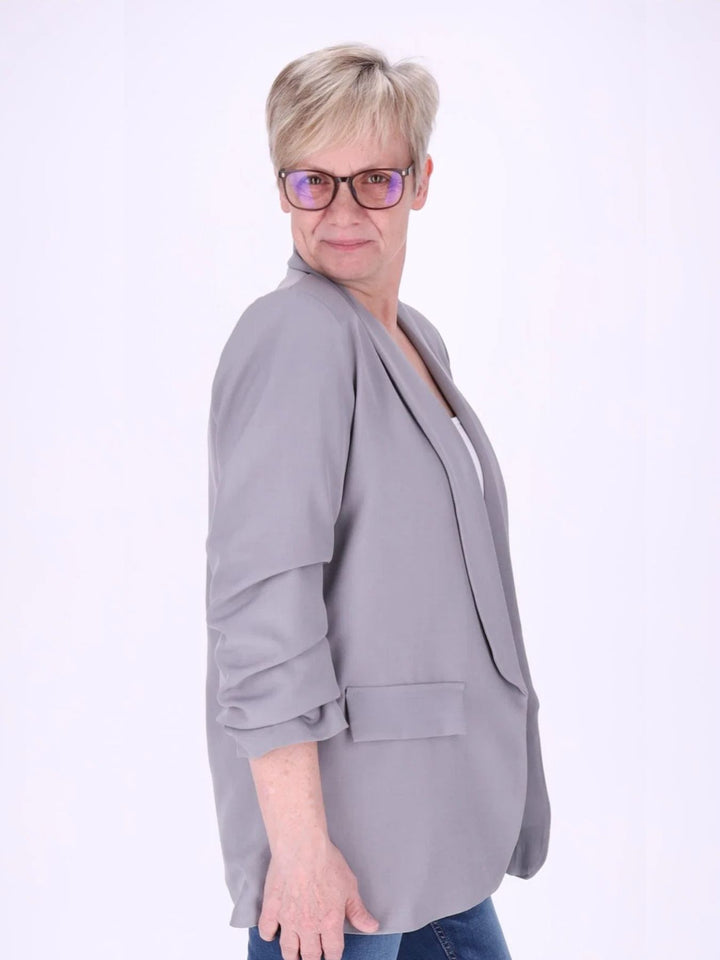 Grauer Damen Blazer mit offener Front – modern & elegant