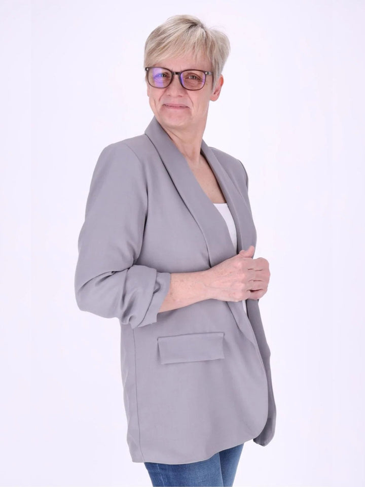Grauer Damen Blazer mit offener Front – modern & elegant