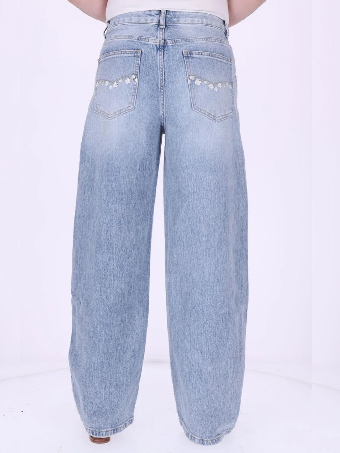 Damen Wide-Leg-Jeans mit floralen Details