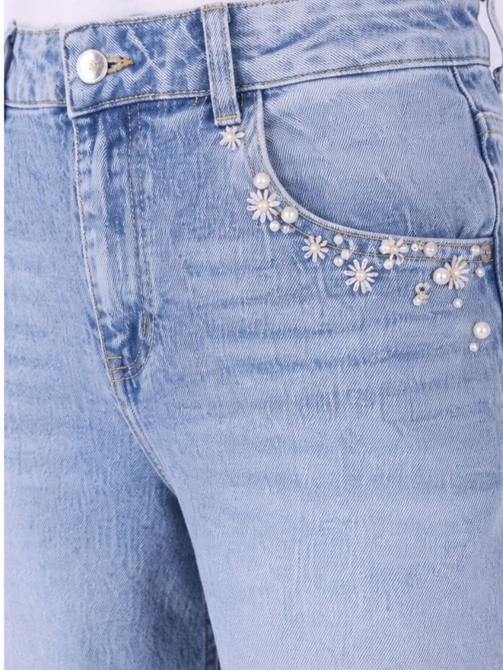 Damen Wide-Leg-Jeans mit floralen Details