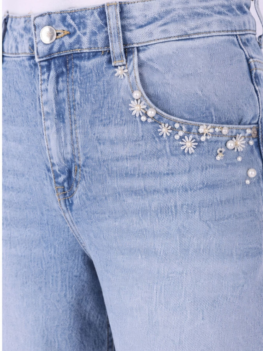 Damen Wide-Leg-Jeans mit floralen Details