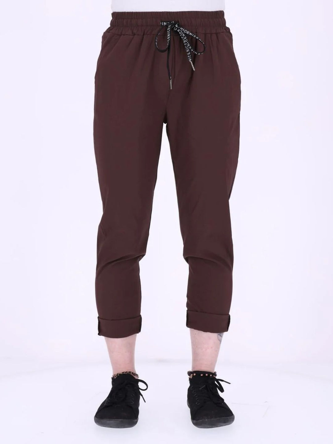 Braune Damenhose mit elastischem Bund & variabler Beinlänge