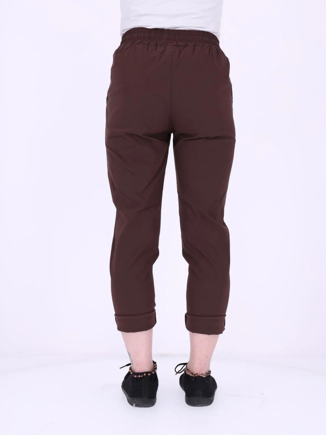 Braune Damenhose mit elastischem Bund & variabler Beinlänge