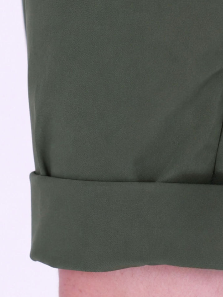 Khaki Damenhose mit Umschlag & elastischem Bund