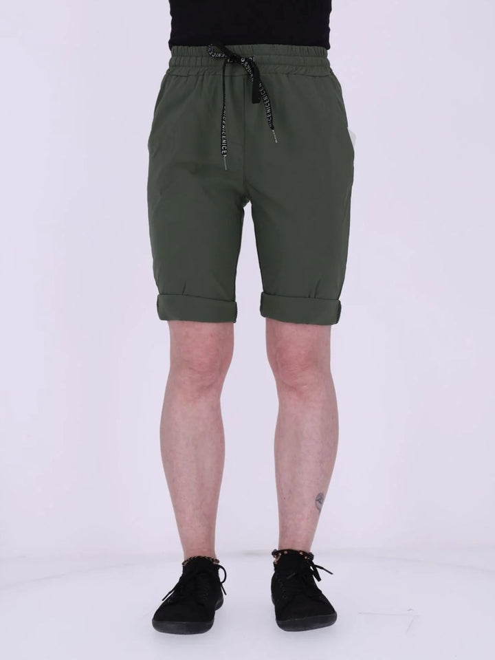 Khaki Damenhose mit Umschlag & elastischem Bund