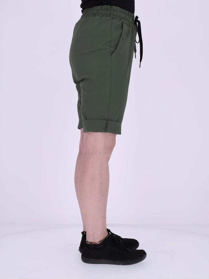 Khaki Damenhose mit Umschlag & elastischem Bund