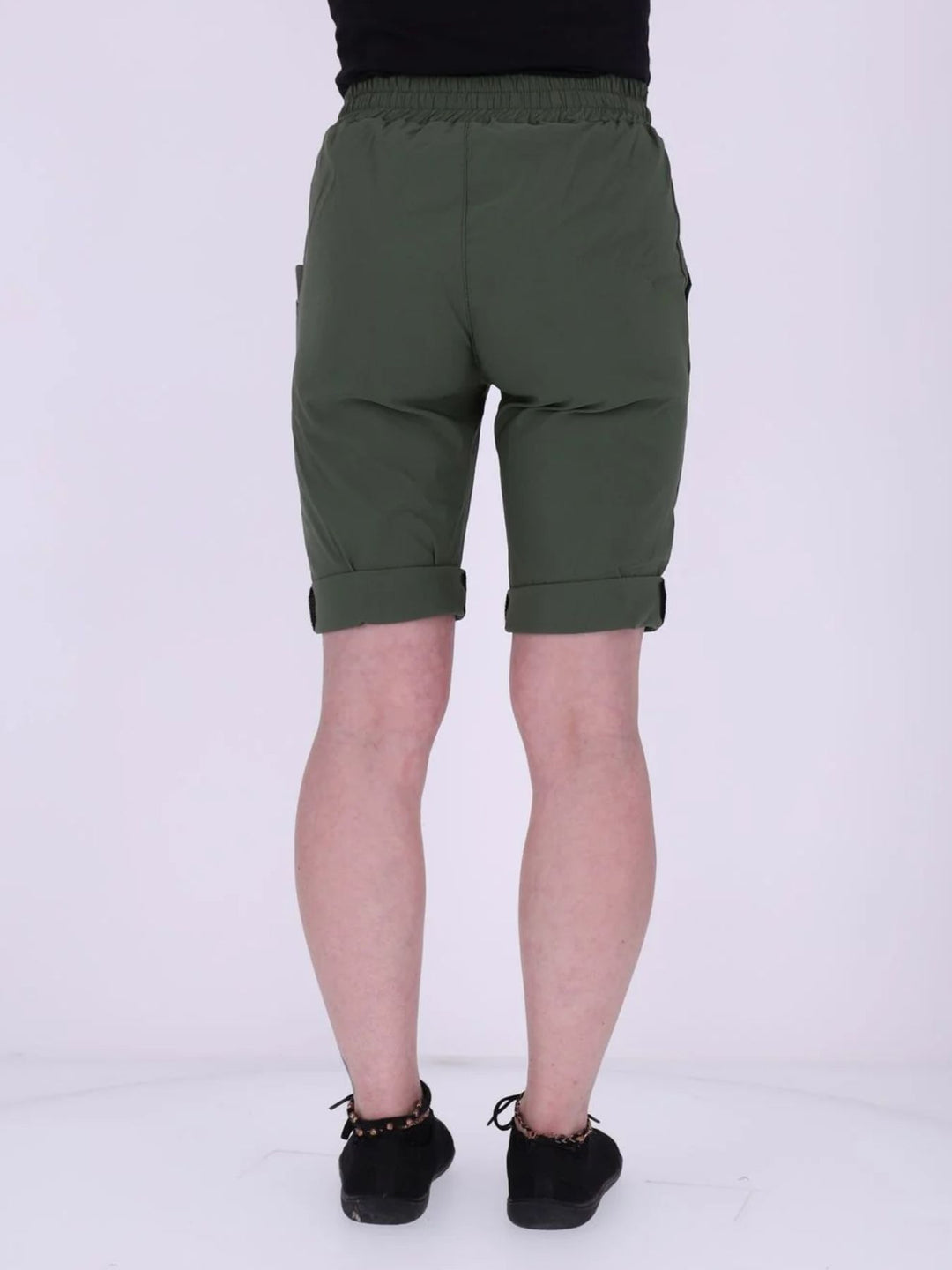 Khaki Damenhose mit Umschlag & elastischem Bund
