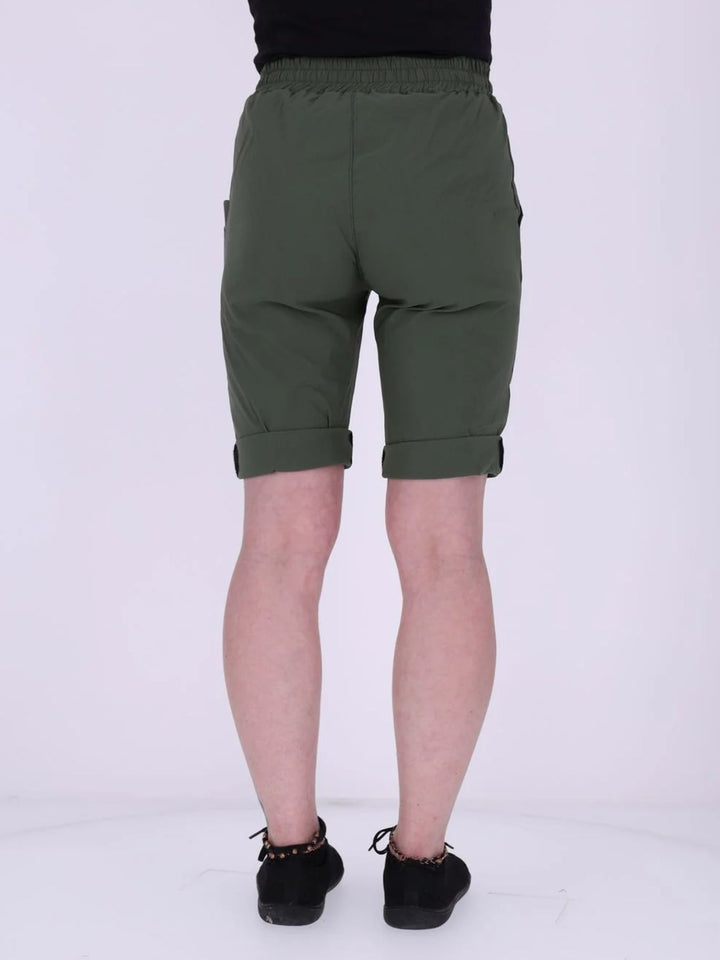 Khaki Damenhose mit Umschlag & elastischem Bund