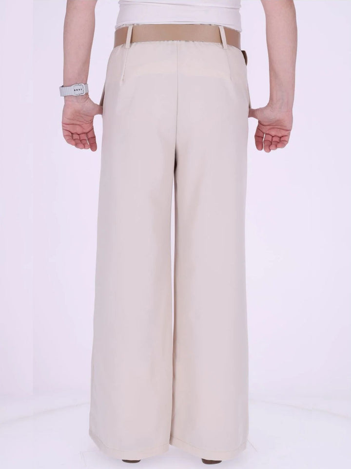 Beige Damen-Sommerhose mit weitem Bein & Gürtel – bequem & chic